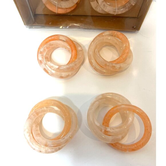 Set Of 8 Tahari Acrylic Peach Pink Tortoise Pattern Napkin Rings All Occasions - Picture 3 of 6